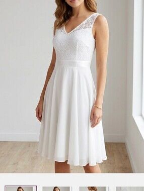 SHEIN White Lace Bodice Chiffon Dress